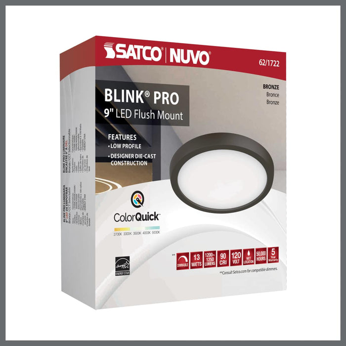 Flush Mount Nuvo 62-1722 Blink Pro - 13W - 9in - LED Fixture - CCT Selectable - Round Shape - Bronze Finish - 120V Nuvo