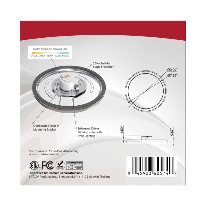 Flush Mount Nuvo 62-1723 Blink Pro - 13W - 9in - LED Fixture - CCT Selectable - Round Shape - Brushed Nickel Finish - 120V Nuvo