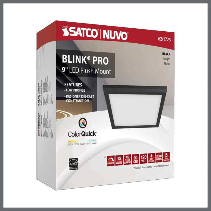 Flush Mount Nuvo 62-1725 Blink Pro - 13W - 9in - LED Fixture - CCT Selectable - Square Shape - Black Finish - 120V Nuvo