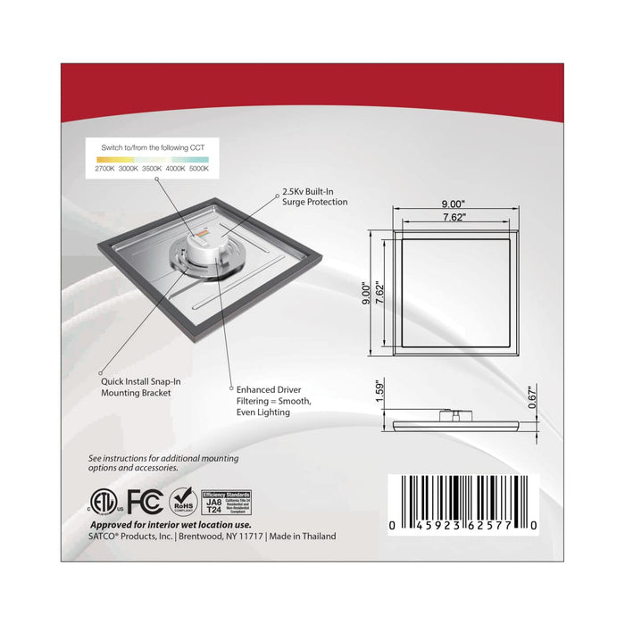 Flush Mount Nuvo 62-1726 Blink Pro - 13W - 9in - LED Fixture - CCT Selectable - Square Shape - Bronze Finish - 120V Nuvo
