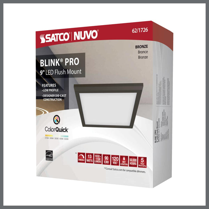Flush Mount Nuvo 62-1726 Blink Pro - 13W - 9in - LED Fixture - CCT Selectable - Square Shape - Bronze Finish - 120V Nuvo