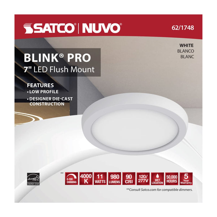 Flush Mount Nuvo 62-1748 BLINK Pro - 11 Watt - 7 Inch LED Fixture - 4000K - Round Shape - White Finish - 120/277 Volts Nuvo