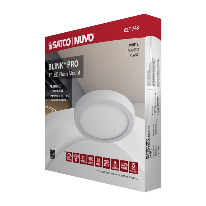 Flush Mount Nuvo 62-1748 BLINK Pro - 11 Watt - 7 Inch LED Fixture - 4000K - Round Shape - White Finish - 120/277 Volts Nuvo