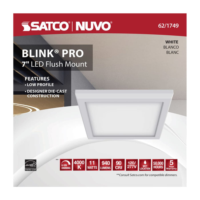 Flush Mount Nuvo 62-1749 BLINK Pro - 11 Watt - 7 Inch LED Fixture - 4000K - Square Shape - White Finish - 120/277 Volts Nuvo