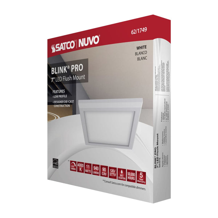 Flush Mount Nuvo 62-1749 BLINK Pro - 11 Watt - 7 Inch LED Fixture - 4000K - Square Shape - White Finish - 120/277 Volts Nuvo