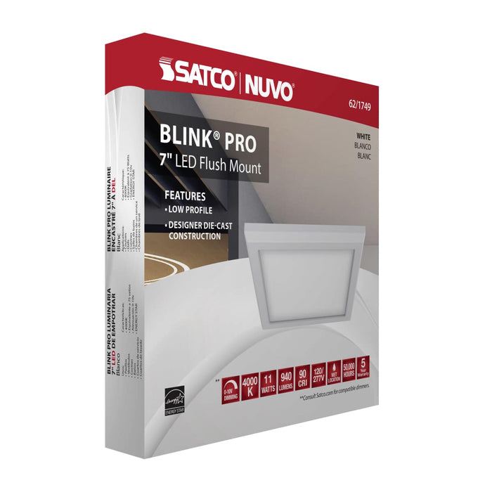 Flush Mount Nuvo 62-1749 BLINK Pro - 11 Watt - 7 Inch LED Fixture - 4000K - Square Shape - White Finish - 120/277 Volts Nuvo