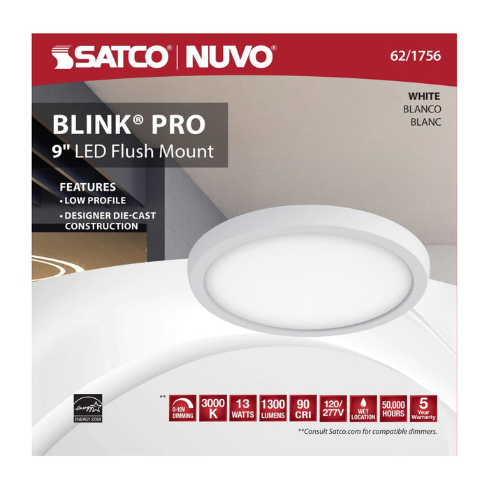 Flush Mount Nuvo 62-1756 BLINK Pro - 13 Watt - 9 Inch LED Fixture - 3000K - Round Shape - White Finish - 120/277 Volts Nuvo