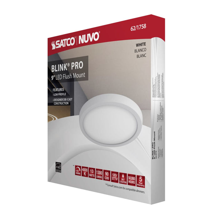 Flush Mount Nuvo 62-1758 BLINK Pro - 13 Watt - 9 Inch LED Fixture - 4000K - Round Shape - White Finish - 120/277 Volts Nuvo