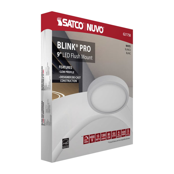 Flush Mount Nuvo 62-1758 BLINK Pro - 13 Watt - 9 Inch LED Fixture - 4000K - Round Shape - White Finish - 120/277 Volts Nuvo