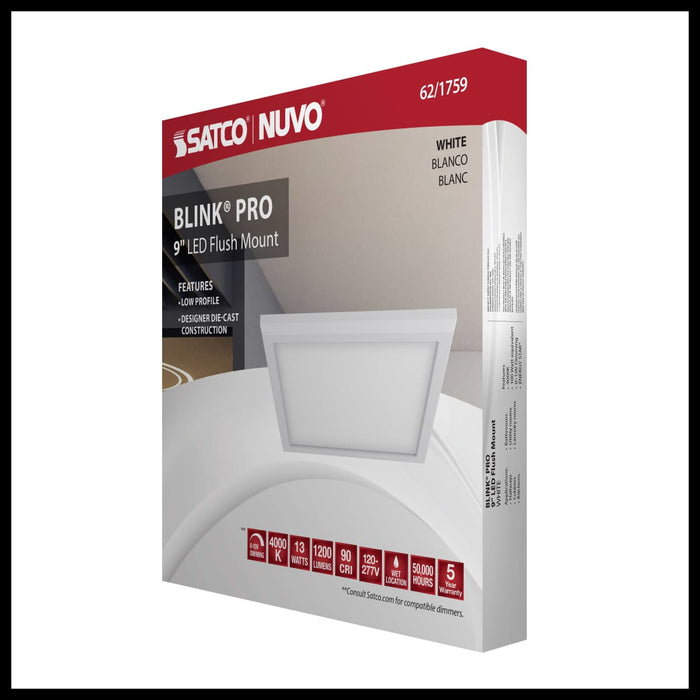Flush Mount Nuvo 62-1759 BLINK Pro - 13 Watt - 9 Inch LED Fixture - 4000K - Square Shape - White Finish - 120/277 Volts Nuvo