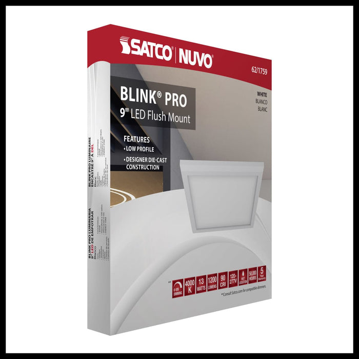 Flush Mount Nuvo 62-1759 BLINK Pro - 13 Watt - 9 Inch LED Fixture - 4000K - Square Shape - White Finish - 120/277 Volts Nuvo