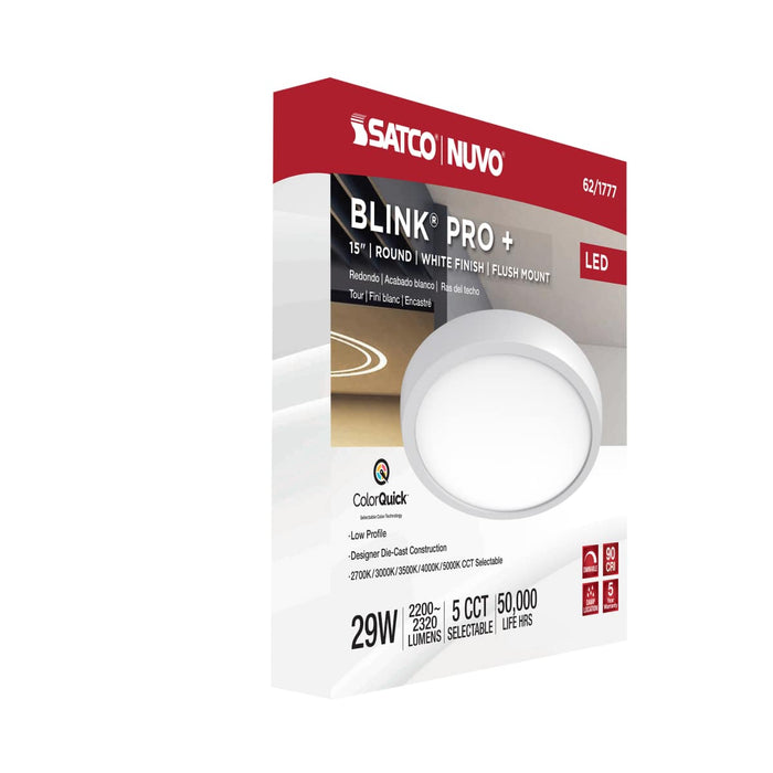 Surface Mount Nuvo 62-1777 Blink Pro Plus - 29 Watt - 15 in. - Surface Mount LED - CCT Selectable - 90 CRI - White Finish - 120/277 Volt - Round Shape Nuvo