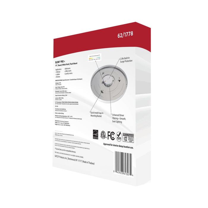 Surface Mount Nuvo 62-1778 Blink Pro Plus - 34 Watt - 19 in. - Surface Mount LED - CCT Selectable - 90 CRI - White Finish - 120/277 Volt - Round Shape Nuvo