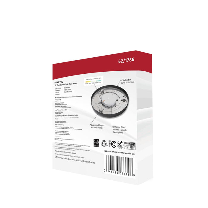 Surface Mount Nuvo 62-1786 Blink Pro Plus - 19.5 Watt - 12 in. - Surface Mount LED - CCT Selectable - 90 CRI - Black Finish - 120/277 Volt - Round Shape Nuvo