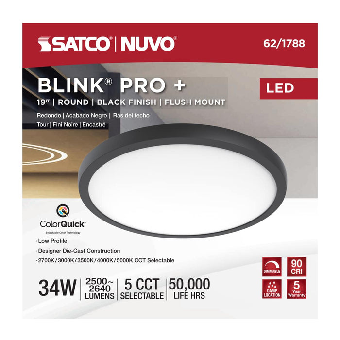 Surface Mount Nuvo 62-1788 Blink Pro Plus - 34 Watt - 19 in. - Surface Mount LED - CCT Selectable - 90 CRI - Black Finish - 120/277 Volt - Round Shape Nuvo