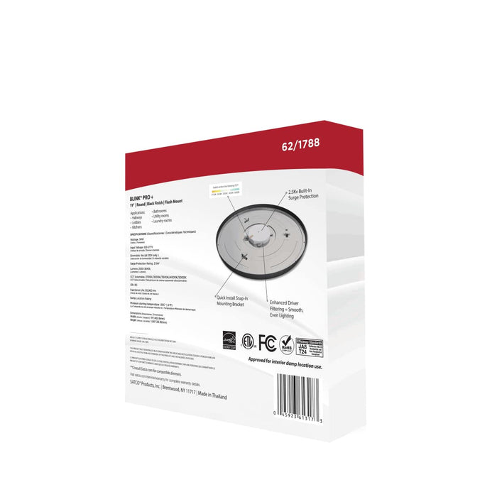 Surface Mount Nuvo 62-1788 Blink Pro Plus - 34 Watt - 19 in. - Surface Mount LED - CCT Selectable - 90 CRI - Black Finish - 120/277 Volt - Round Shape Nuvo