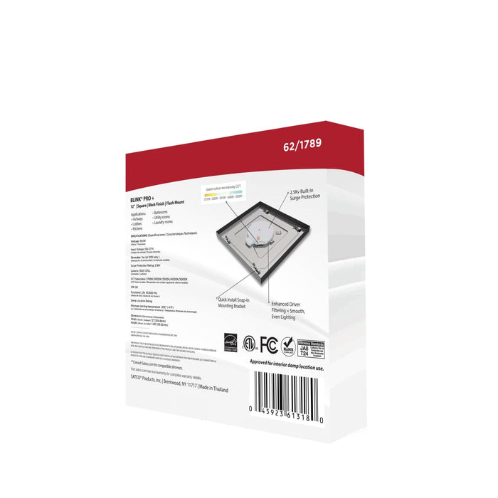 Surface Mount Nuvo 62-1789 Blink Pro Plus - 19.5 Watt - 12 in. - Surface Mount LED - CCT Selectable - 90 CRI - Black Finish - 120/277 Volt - Square Shape Nuvo