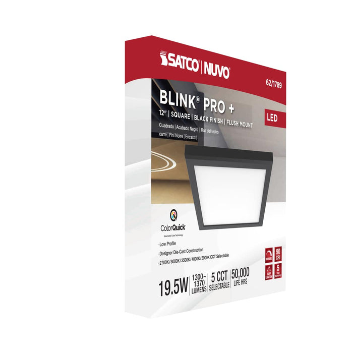 Surface Mount Nuvo 62-1789 Blink Pro Plus - 19.5 Watt - 12 in. - Surface Mount LED - CCT Selectable - 90 CRI - Black Finish - 120/277 Volt - Square Shape Nuvo