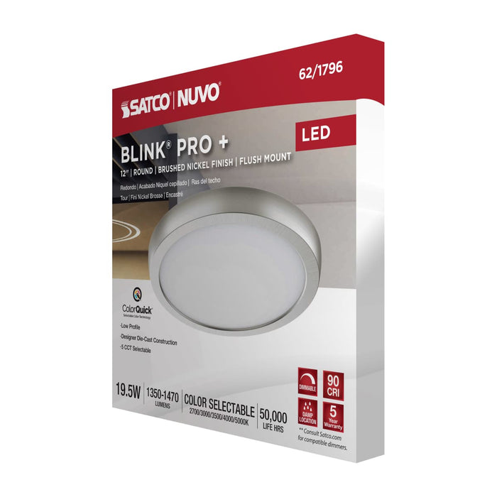 Surface Mount Nuvo 62-1796 Blink Pro Plus - 19.5 Watt - 12 Inch - CCT Selectable - Brushed Nickel Finish 120/277 Volt - Round Nuvo