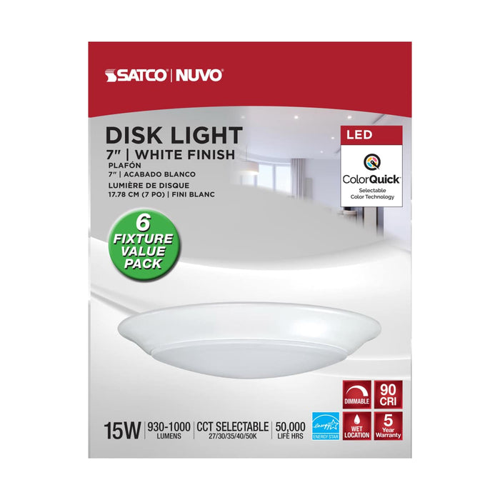 Disk Light Nuvo 62-1800 7 inch - LED Disk Light - 6 Unit Contractor Pack - 5-CCT Selectable 27K/3K/35K/4K/5K - White Finish Nuvo