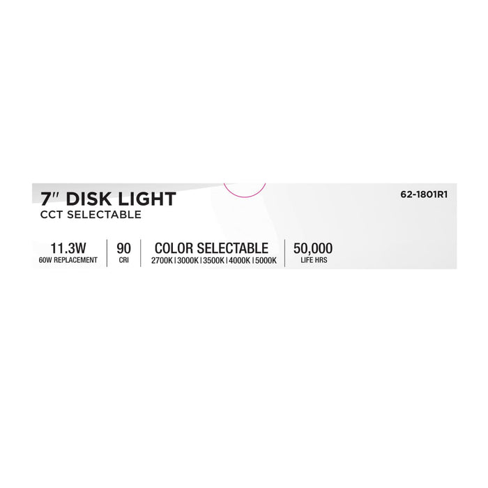Disk Light Nuvo 62-1801R1 7 Inch LED Disk Light - 27K/3K/35K/4K/5K CCT Selectable - White Finish Nuvo