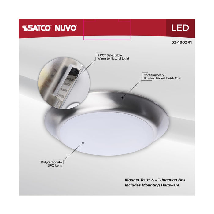 Disk Light Nuvo 62-1802R1 7 Inch LED Disk Light - 27K/3K/35K/4K/5K CCT Selectable - Brushed Nickel Finish Nuvo