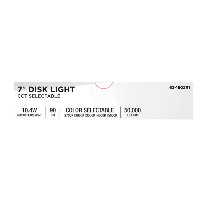 Disk Light Nuvo 62-1802R1 7 Inch LED Disk Light - 27K/3K/35K/4K/5K CCT Selectable - Brushed Nickel Finish Nuvo