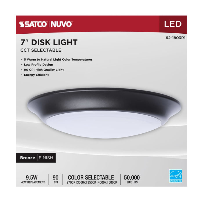 Disk Light Nuvo 62-1803R1 7 Inch LED Disk Light - 27K/3K/35K/4K/5K CCT Selectable - Bronze Finish Nuvo