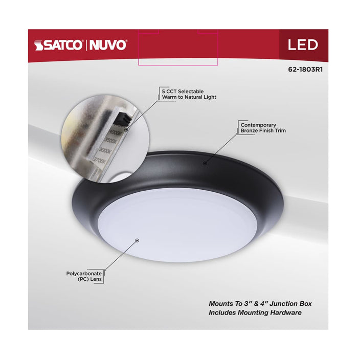 Disk Light Nuvo 62-1803R1 7 Inch LED Disk Light - 27K/3K/35K/4K/5K CCT Selectable - Bronze Finish Nuvo
