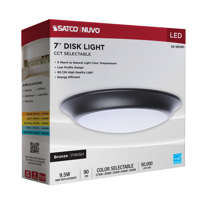 Disk Light Nuvo 62-1803R1 7 Inch LED Disk Light - 27K/3K/35K/4K/5K CCT Selectable - Bronze Finish Nuvo