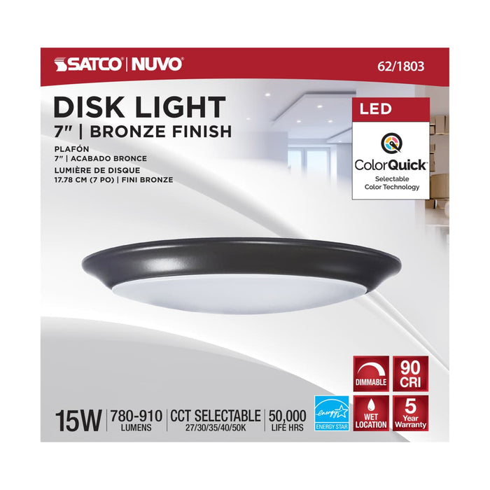 Disk Light Nuvo 62-1803 7 inch - LED Disk Light - 5-CCT Selectable 27K/3K/35K/4K/5K - Bronze Finish Nuvo