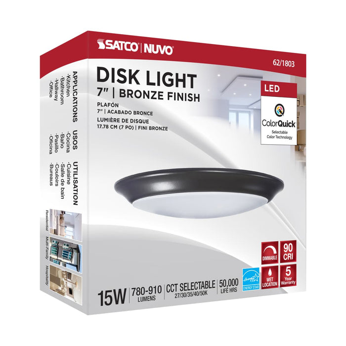 Disk Light Nuvo 62-1803 7 inch - LED Disk Light - 5-CCT Selectable 27K/3K/35K/4K/5K - Bronze Finish Nuvo
