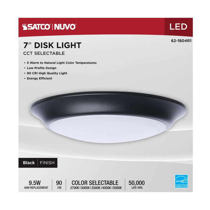 Disk Light Nuvo 62-1804R1 7 Inch LED Disk Light - 27K/3K/35K/4K/5K CCT Selectable - Black Finish Nuvo