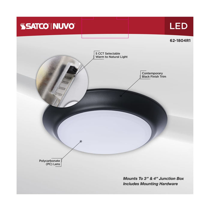 Disk Light Nuvo 62-1804R1 7 Inch LED Disk Light - 27K/3K/35K/4K/5K CCT Selectable - Black Finish Nuvo