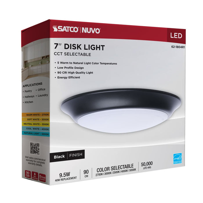 Disk Light Nuvo 62-1804R1 7 Inch LED Disk Light - 27K/3K/35K/4K/5K CCT Selectable - Black Finish Nuvo