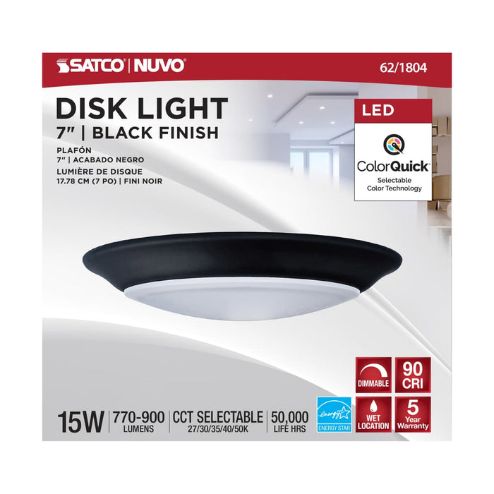 Disk Light Nuvo 62-1804 7 inch - LED Disk Light - 5-CCT Selectable 27K/3K/35K/4K/5K - Black Finish Nuvo