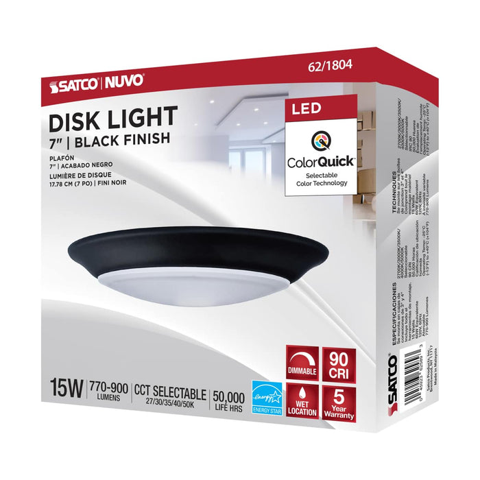 Disk Light Nuvo 62-1804 7 inch - LED Disk Light - 5-CCT Selectable 27K/3K/35K/4K/5K - Black Finish Nuvo