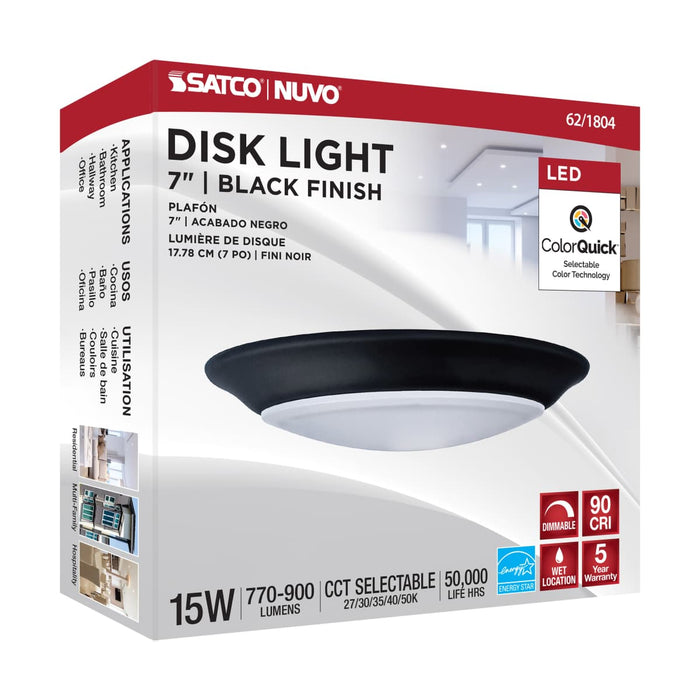 Disk Light Nuvo 62-1804 7 inch - LED Disk Light - 5-CCT Selectable 27K/3K/35K/4K/5K - Black Finish Nuvo