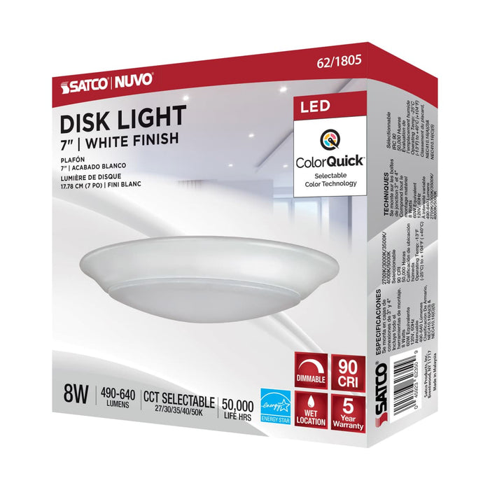 Disk Light Nuvo 62-1805 8 Watt - 7 Inch LED Disk Light - White Finish - CCT Selectable Nuvo