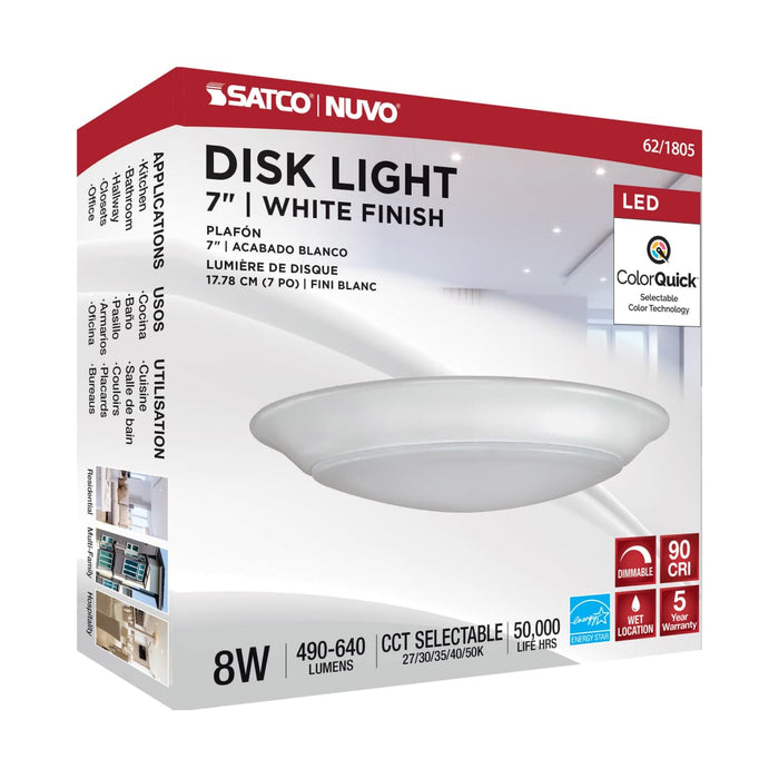 Disk Light Nuvo 62-1805 8 Watt - 7 Inch LED Disk Light - White Finish - CCT Selectable Nuvo