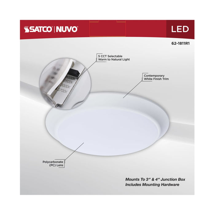 Disk Light Nuvo 62-1811R1 10 Inch LED Disk Light - 27K/3K/35K/4K/5K CCT Selectable - White Finish Nuvo