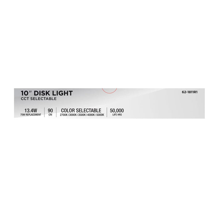 Disk Light Nuvo 62-1811R1 10 Inch LED Disk Light - 27K/3K/35K/4K/5K CCT Selectable - White Finish Nuvo