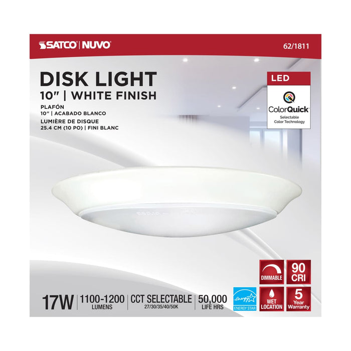 Disk Light Nuvo 62-1811 10 inch - LED Disk Light - 5-CCT Selectable 27K/3K/35K/4K/5K - White Finish Nuvo