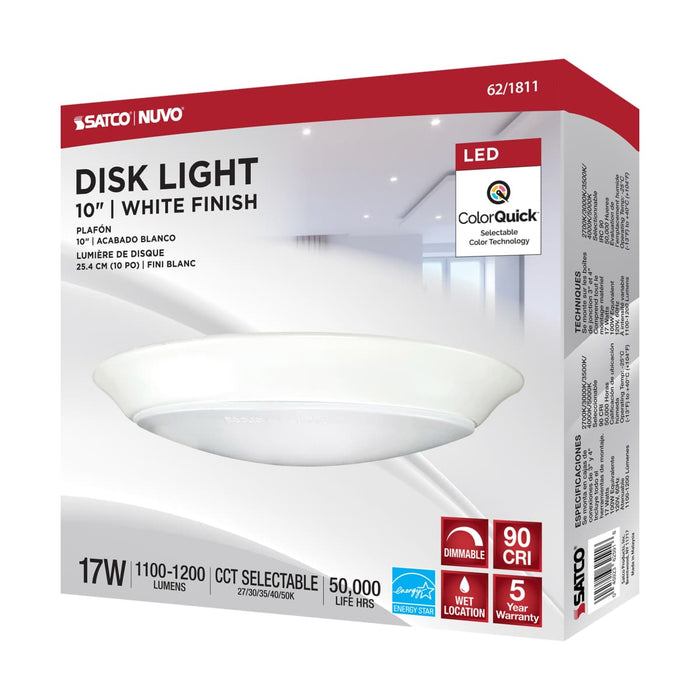 Disk Light Nuvo 62-1811 10 inch - LED Disk Light - 5-CCT Selectable 27K/3K/35K/4K/5K - White Finish Nuvo