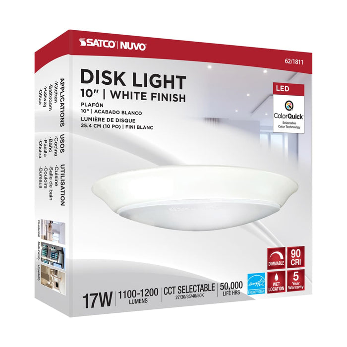 Disk Light Nuvo 62-1811 10 inch - LED Disk Light - 5-CCT Selectable 27K/3K/35K/4K/5K - White Finish Nuvo