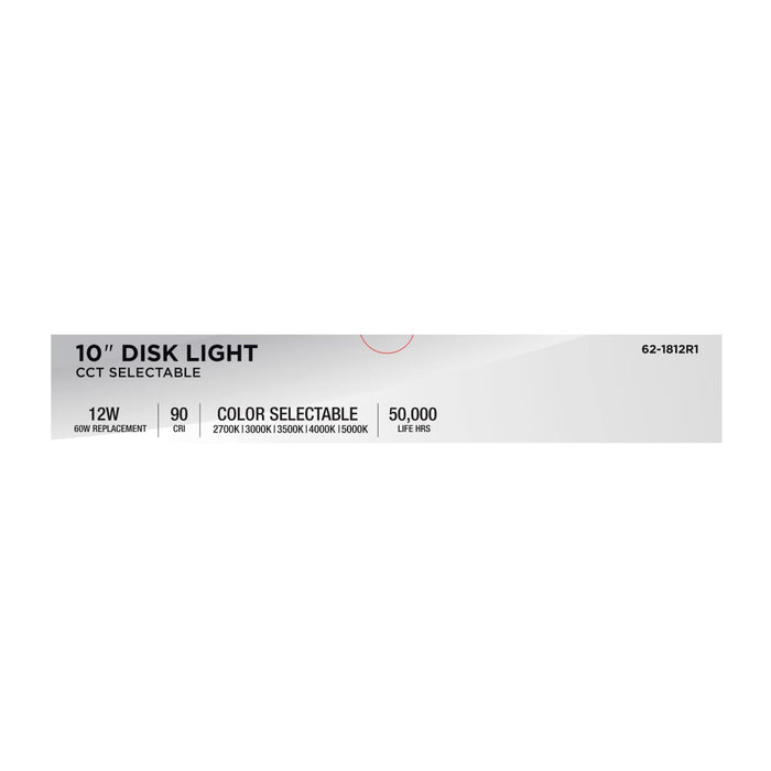 Disk Light Nuvo 62-1812R1 10 Inch LED Disk Light - 27K/3K/35K/4K/5K CCT Selectable - Brushed Nickel Finish Nuvo