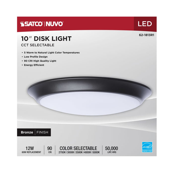 Disk Light Nuvo 62-1813R1 10 Inch LED Disk Light - 27K/3K/35K/4K/5K CCT Selectable - Bronze Finish Nuvo