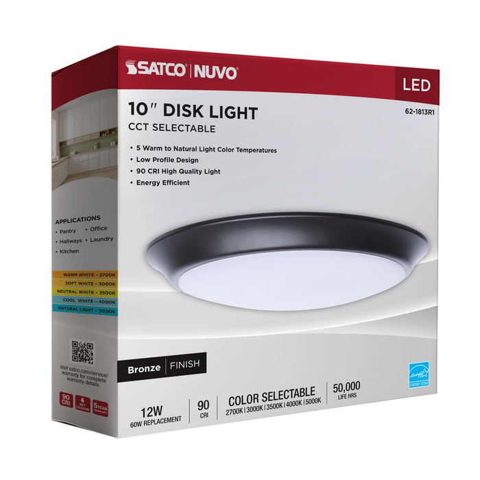 Disk Light Nuvo 62-1813R1 10 Inch LED Disk Light - 27K/3K/35K/4K/5K CCT Selectable - Bronze Finish Nuvo