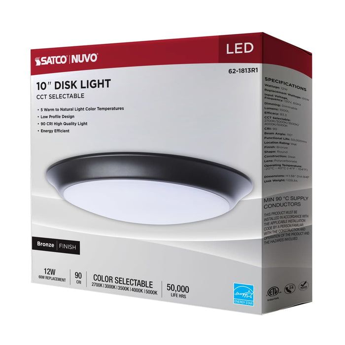 Disk Light Nuvo 62-1813R1 10 Inch LED Disk Light - 27K/3K/35K/4K/5K CCT Selectable - Bronze Finish Nuvo