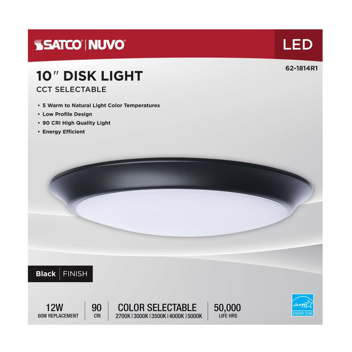 Disk Light Nuvo 62-1814R1 10 Inch LED Disk Light - 27K/3K/35K/4K/5K CCT Selectable - Black Finish Nuvo